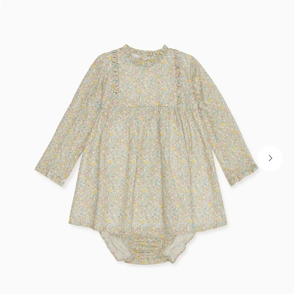 Long-Sleeve Floral Baby Dress and Bloomers - Yellow Floral